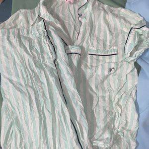 Victoria’s Secret cotton PJ set mint green and gold stripes